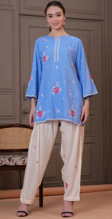 Embroidered Regular Kurti with Palazzos